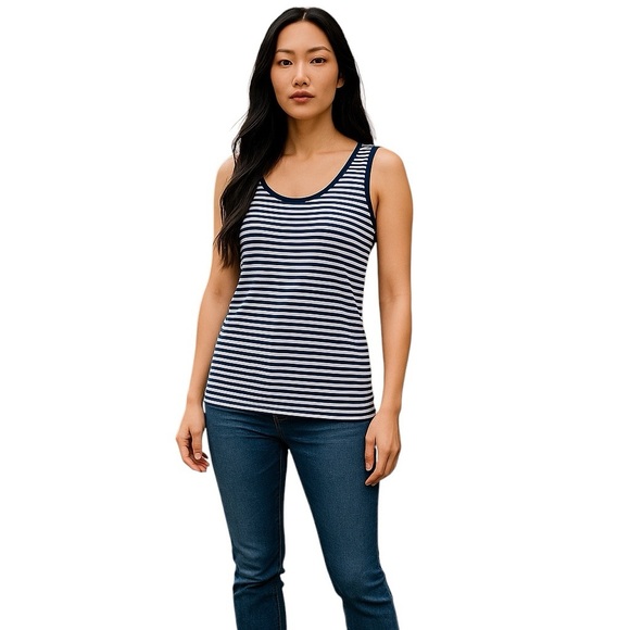 KUPRA by Zado Vintage Nautical Navy and White Stripe Knit Tank Top Made in Japan - Picture 2 of 11